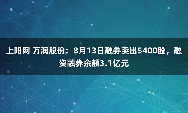 上阳网 万润股份：8月13日融券卖出5400股，融资融券余额3.1亿元
